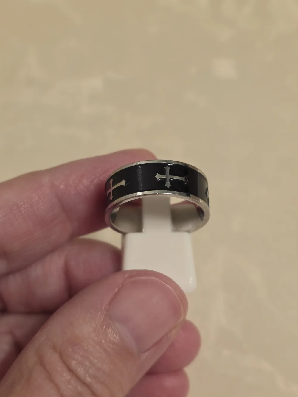 Black Stainless Steel Cross Inlay Ring for Men Size 8